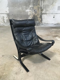 Mid-Century Modern Norwegian Black Leather Siesta Chair by Ingmar Relling, 1960s