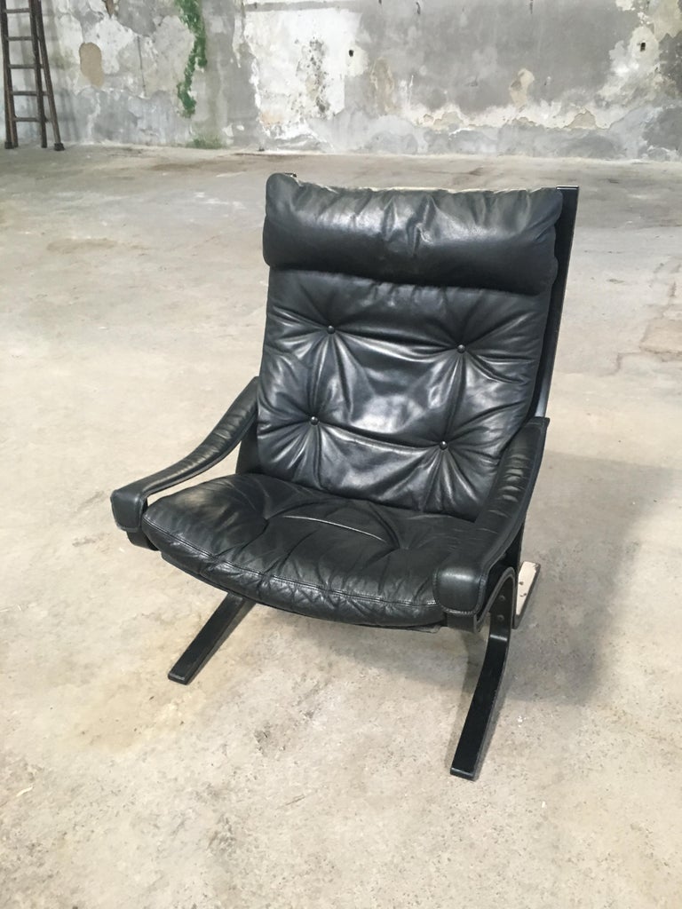 Mid-Century Modern Norwegian Black Leather Siesta Chair by ...