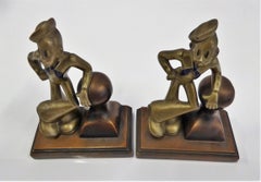 Mid-Century Modern Nuart Navy Sailors Bronzed Metal Bookends, 1940s