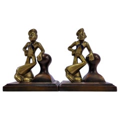 Used Mid-Century Modern Nuart Navy Sailors Bronzed Metal Bookends, 1940s
