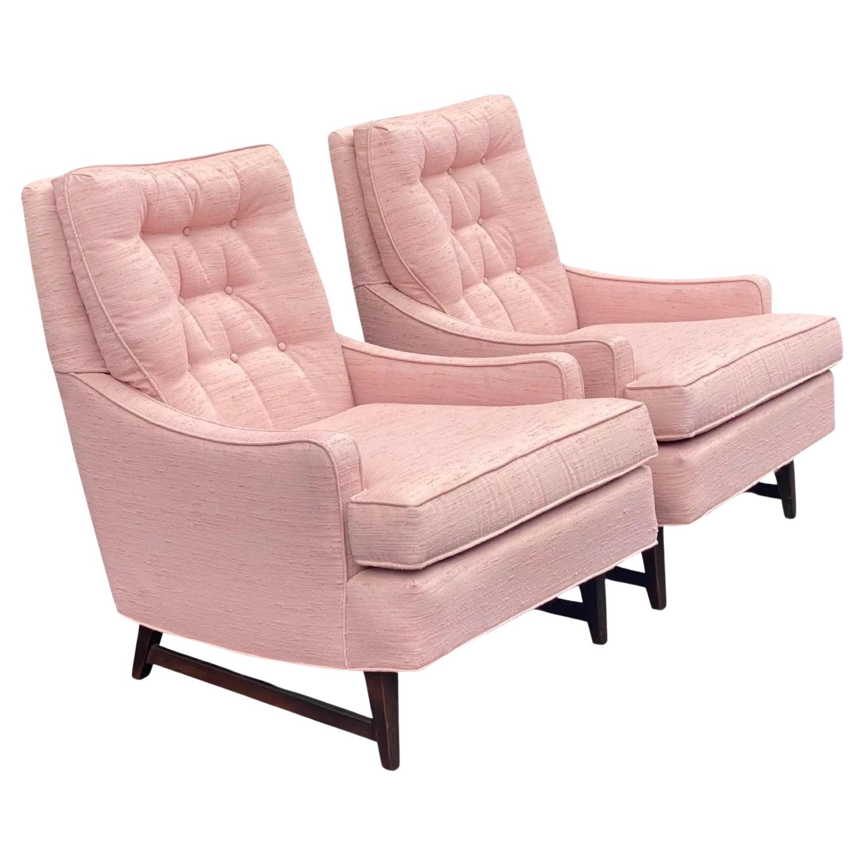Mid-Century Modern Nubby Pink Tufted Lounge Chairs For Sale