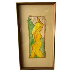 Mid-Century Modern Nude Figural Mixed Media on Batik Framed