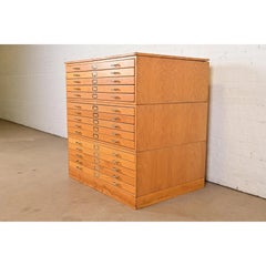 Mid-Century Modern Oak 15-Drawer Architect's Blueprint Flat File Cabinet