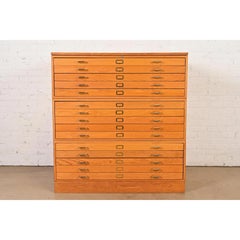 Mid-Century Modern Oak 15-Drawer Architect's Blueprint Flat File Cabinet