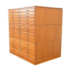 Mid-Century Modern Oak 15-Drawer Architect's Blueprint Flat File Cabinet
