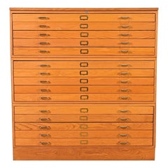 Mid-Century Modern Oak 15-Drawer Architect's Blueprint Flat File Cabinet