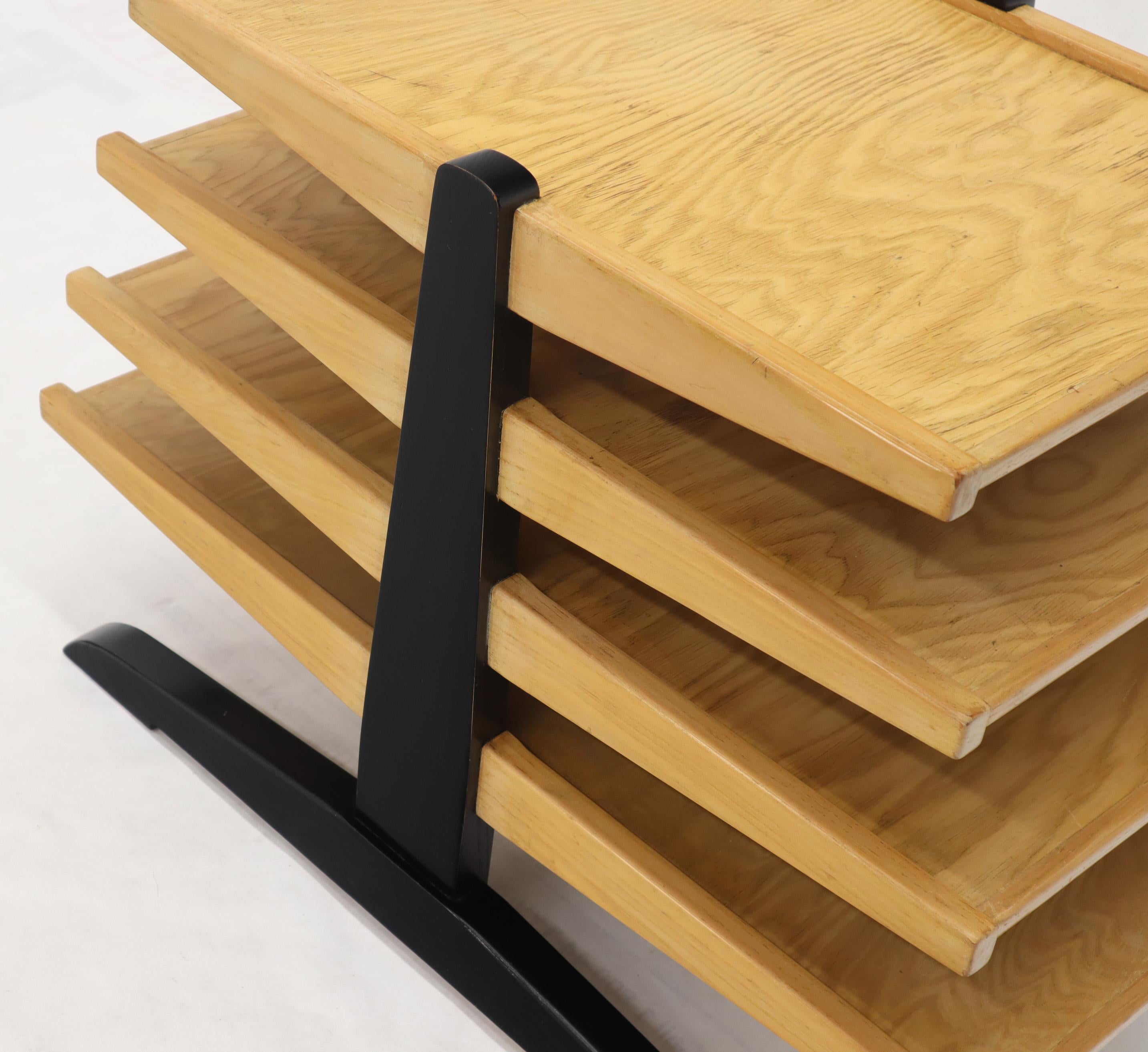 Blackened Mid-Century Modern Oak 4-Tier Magazine Rack Stand Shelf Storage