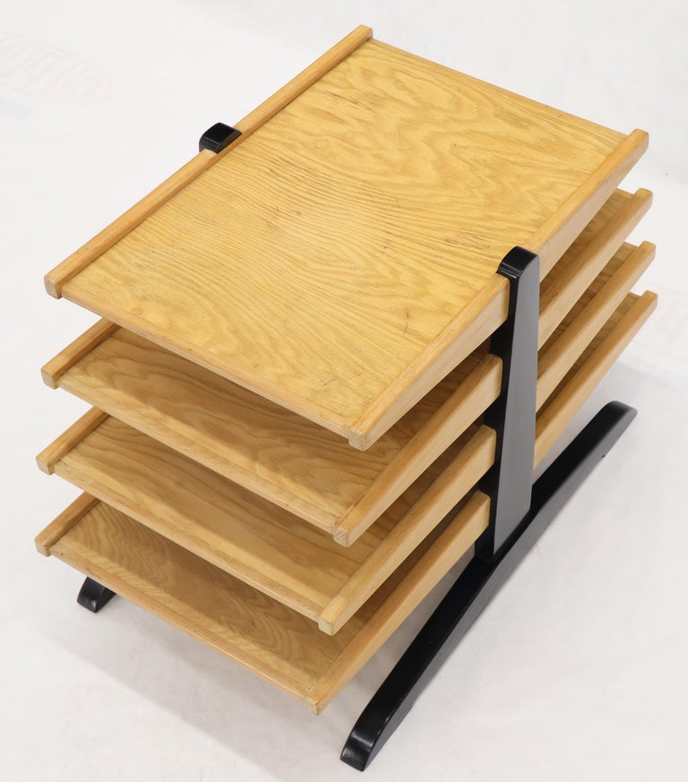 Mid-Century Modern Oak 4-Tier Magazine Rack Stand Shelf Storage at ...