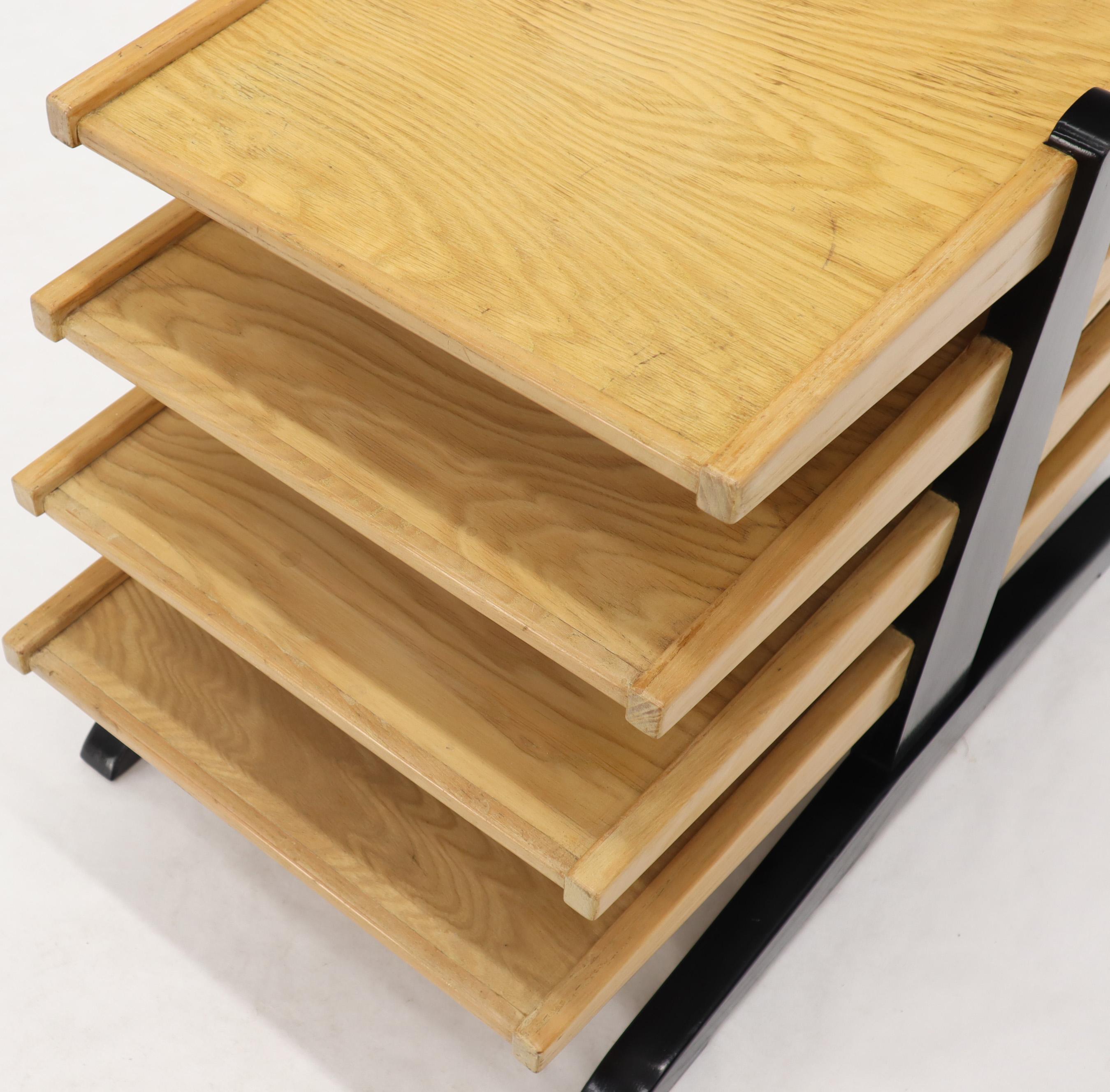 Mid-Century Modern Oak 4-Tier Magazine Rack Stand Shelf Storage 1