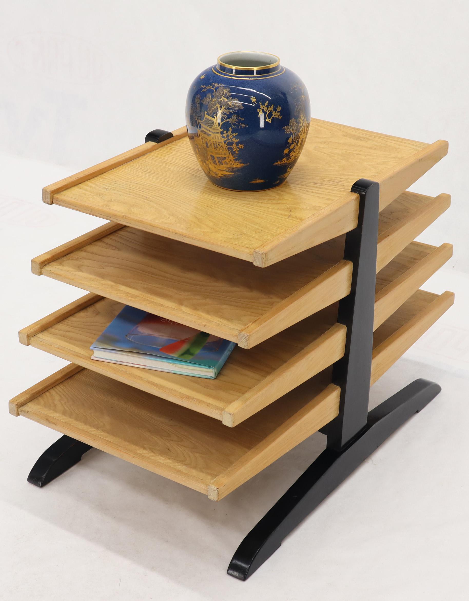Mid-Century Modern Oak 4-Tier Magazine Rack Stand Shelf Storage 2