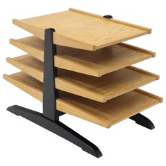 Mid-Century Modern Oak 4-Tier Magazine Rack Stand Shelf Storage