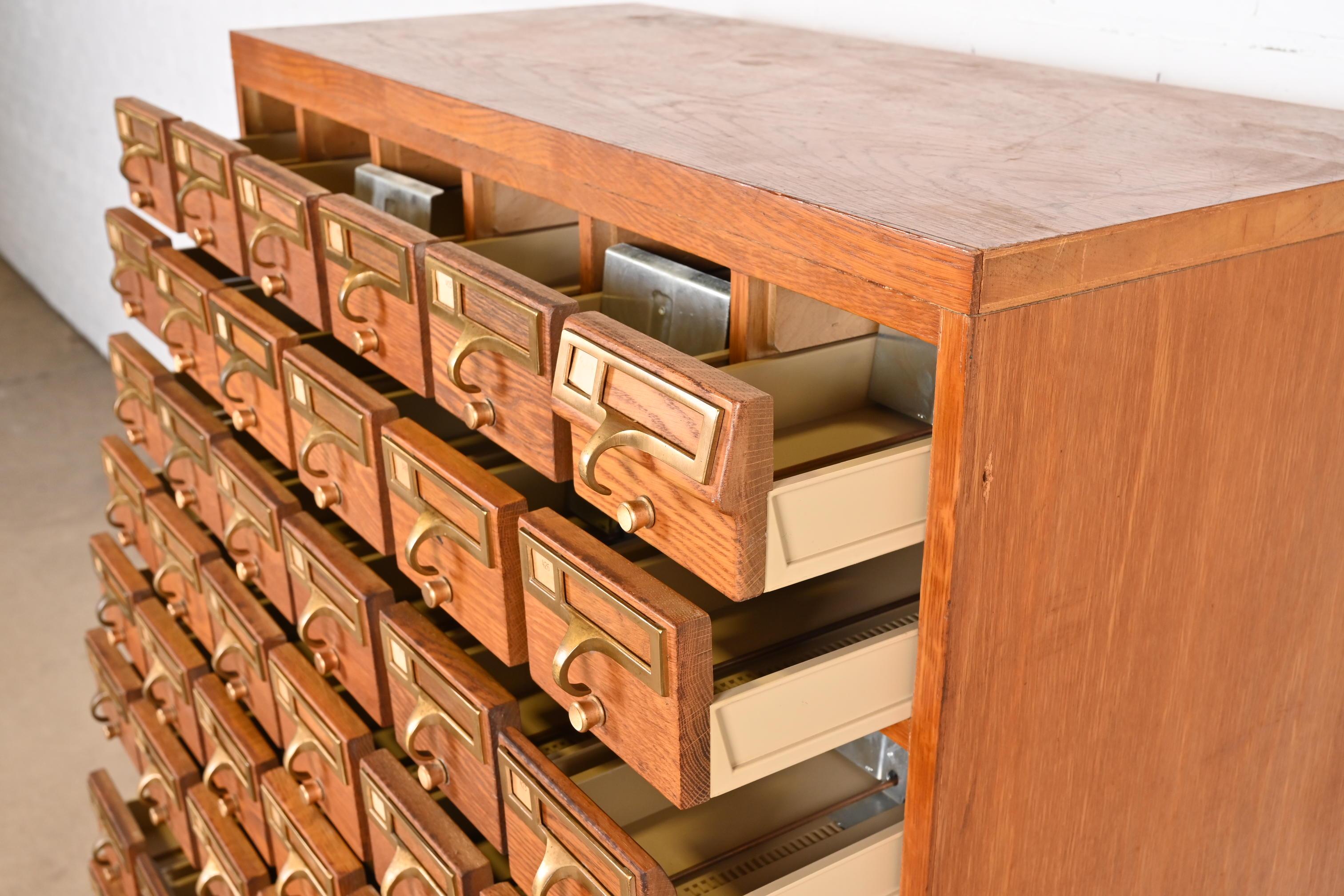 American Mid-Century Modern Oak 72-Drawer Library Card Catalog Cabinet, Circa 1950s For Sale
