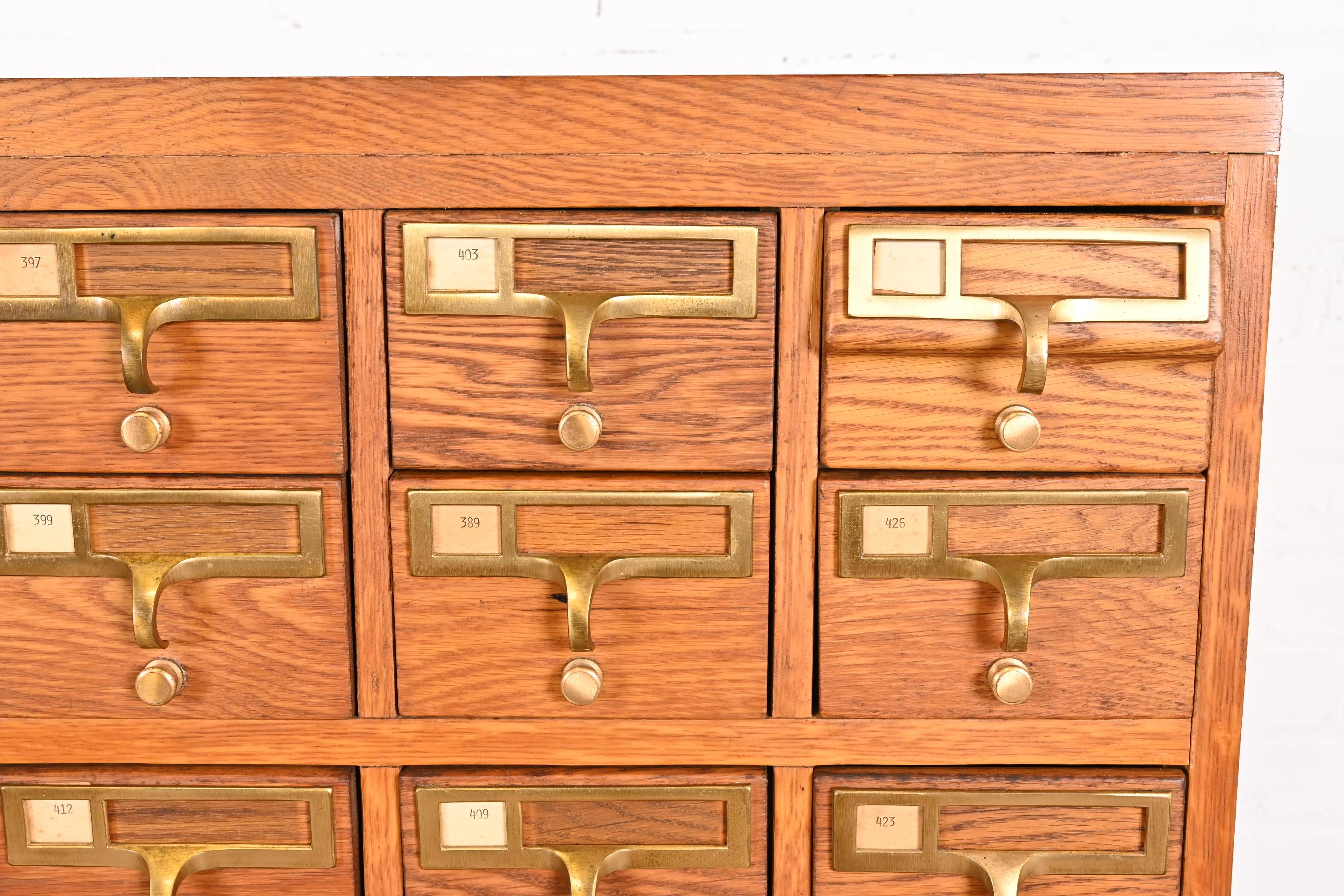 Metal Mid-Century Modern Oak 72-Drawer Library Card Catalog Cabinet, Circa 1950s For Sale