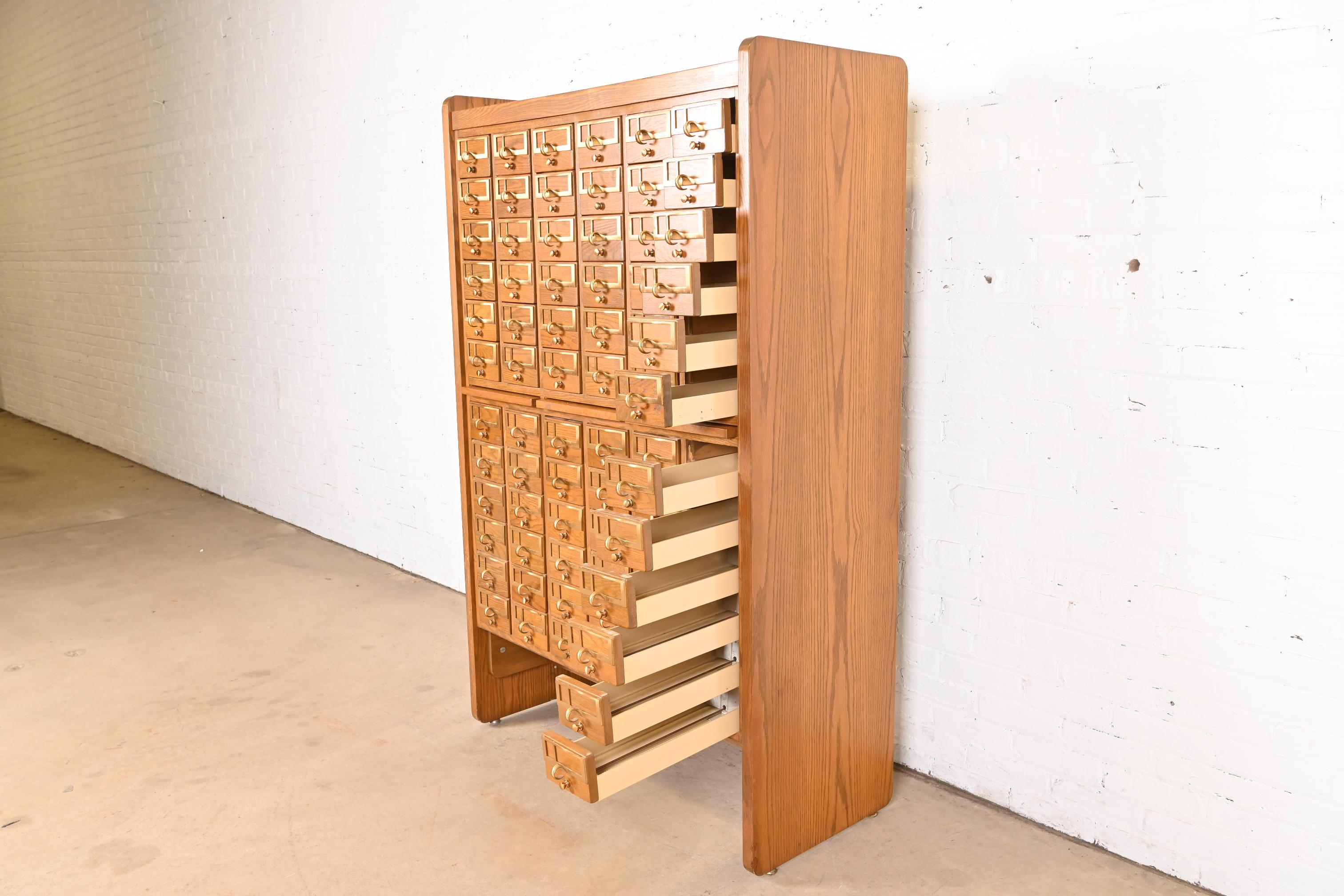 Mid-Century Modern Oak 72-Drawer Library Card Catalog Cabinet, Circa 1960s 1