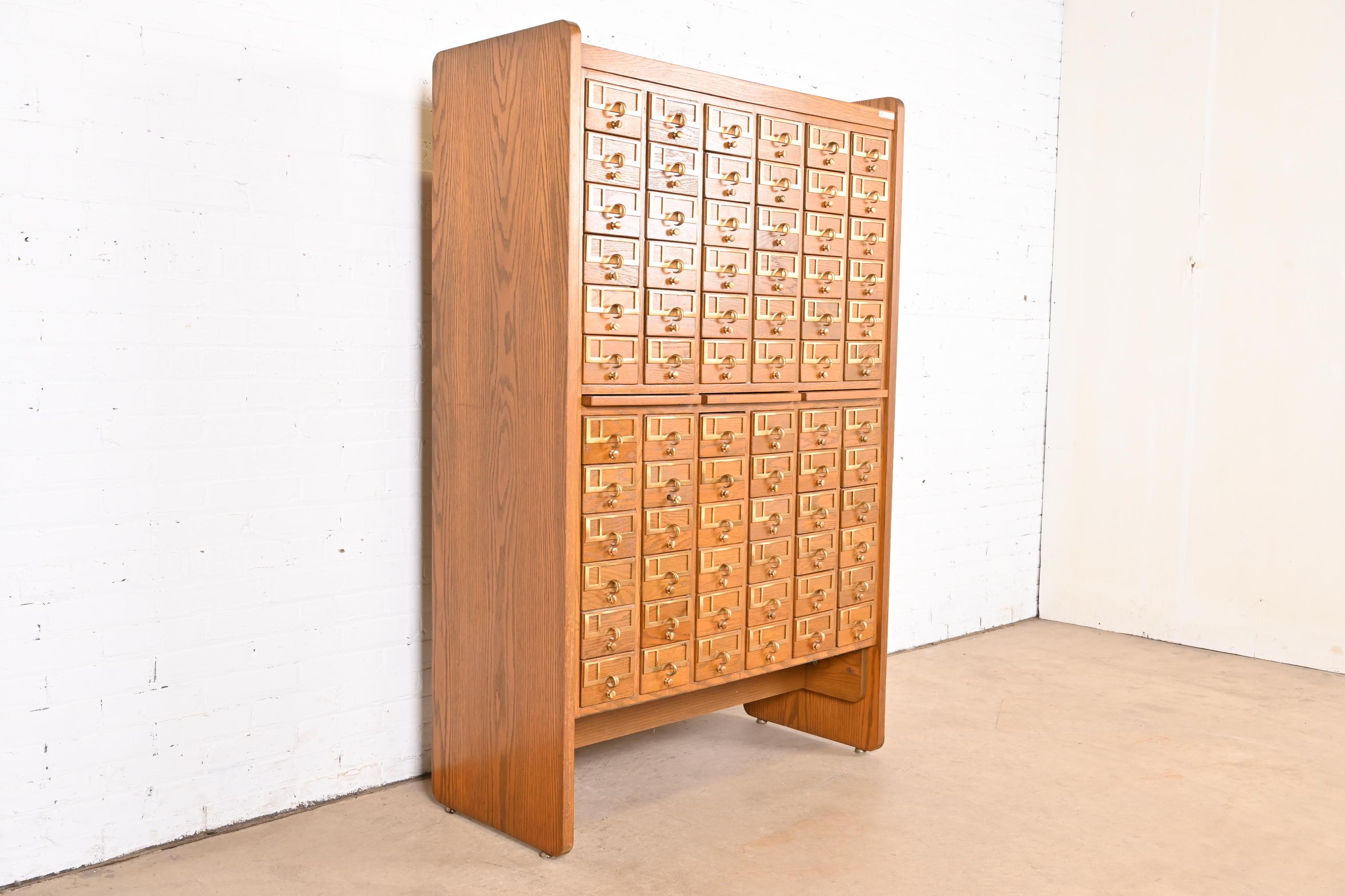 American Mid-Century Modern Oak 72-Drawer Library Card Catalog Cabinet, Circa 1960s