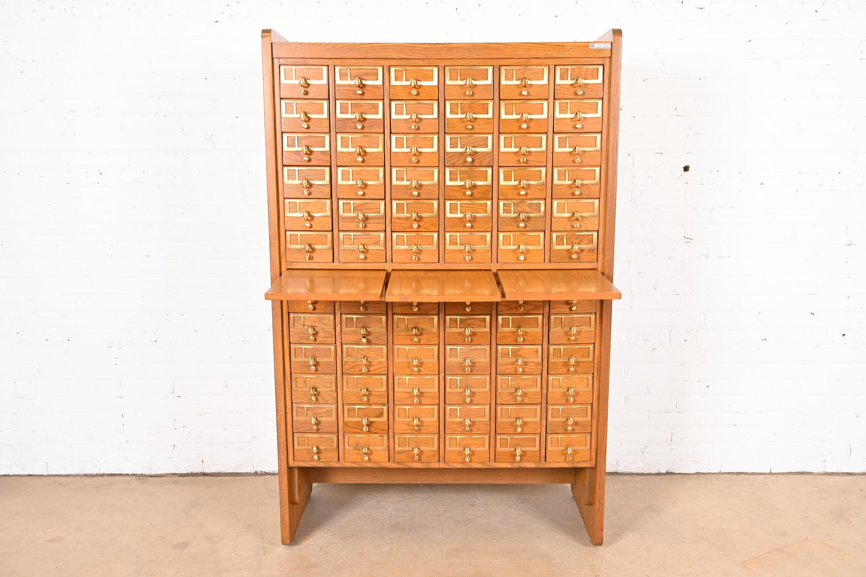 Mid-20th Century Mid-Century Modern Oak 72-Drawer Library Card Catalog Cabinet, Circa 1960s
