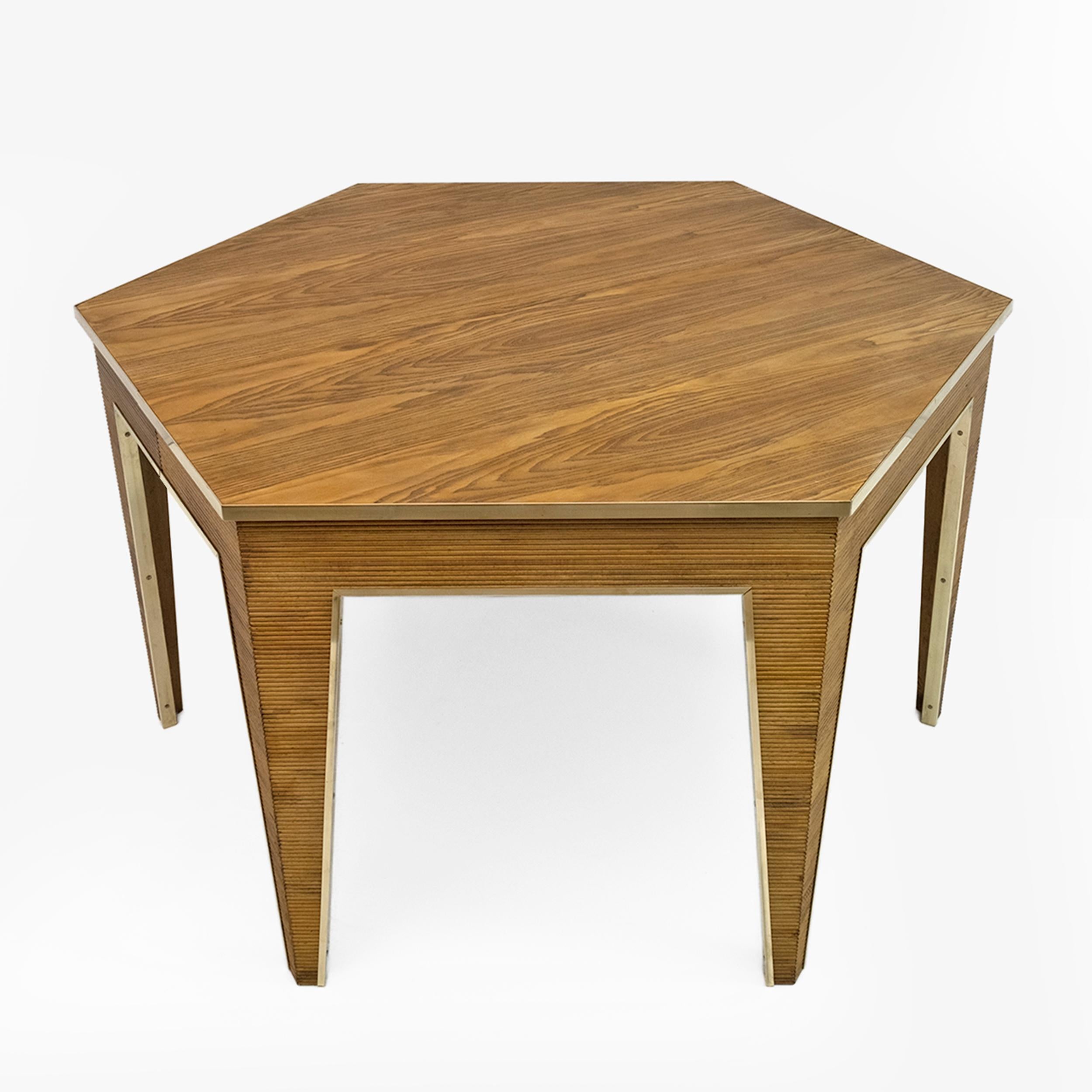 Mesa de comedor extensible moderna de mediados de siglo en roble y latón, Italia, años 70 finales del siglo XX en venta