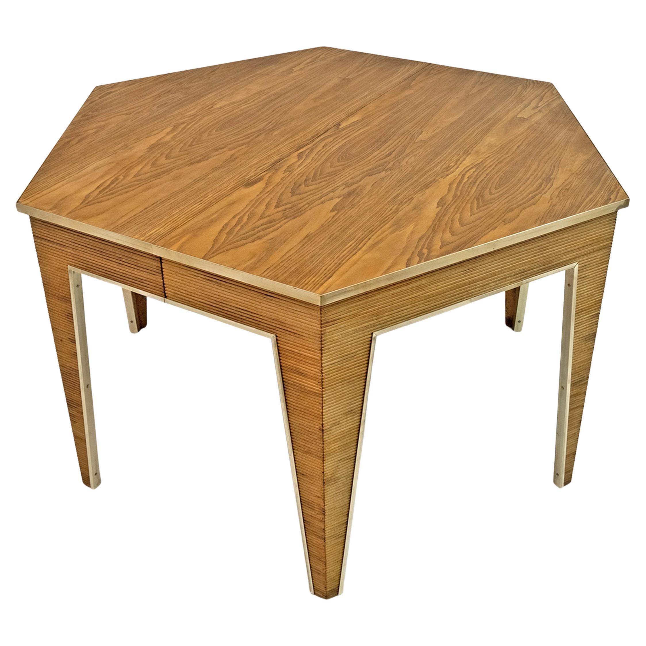 Ausziehbarer Esstisch aus Eiche und Messing, Italien, Mid-Century Modern, 1970er Jahre