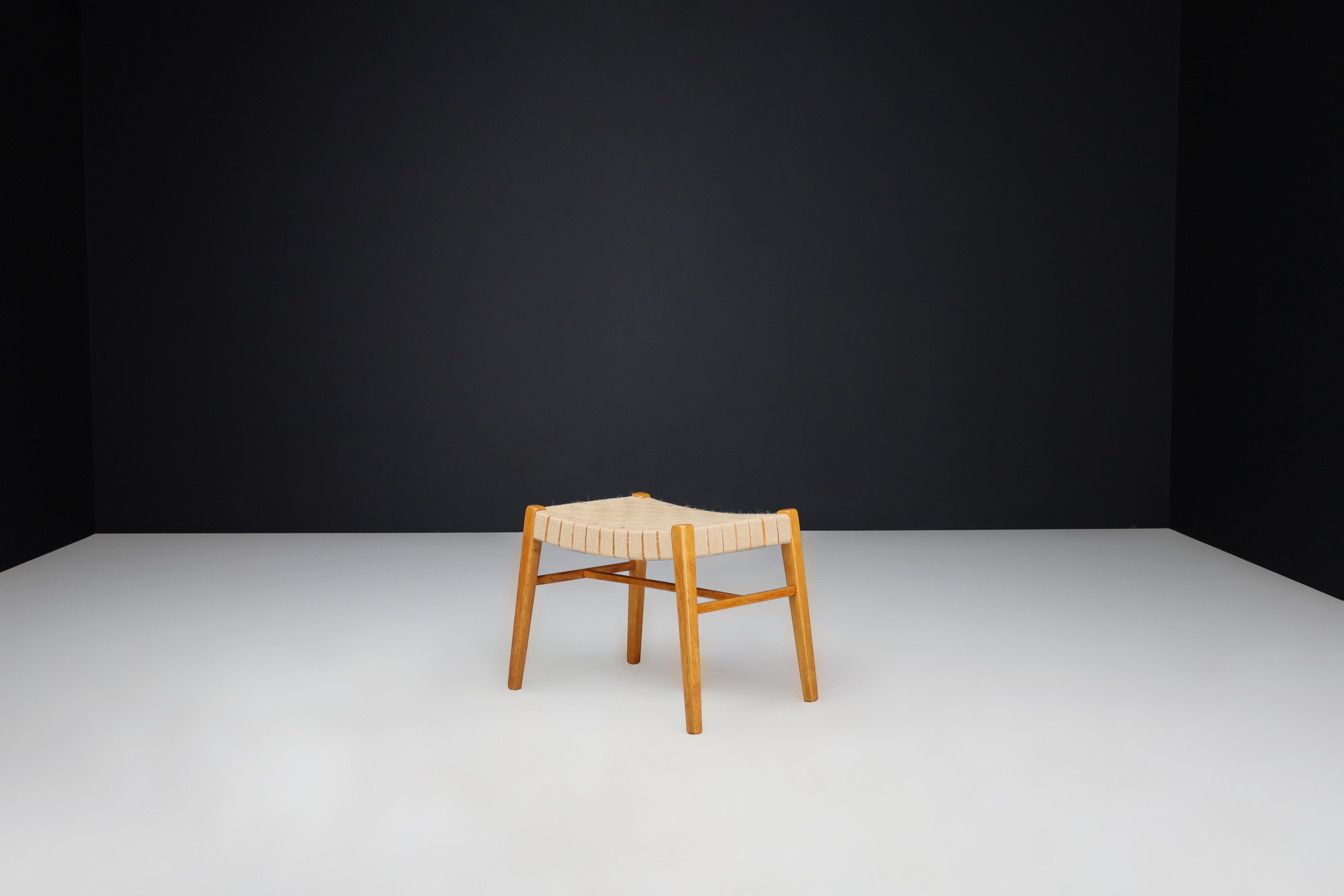 20th Century Mid-Century Modern Oak and Canvas Stool by Jan Vaněk, Prague, 1940s For Sale