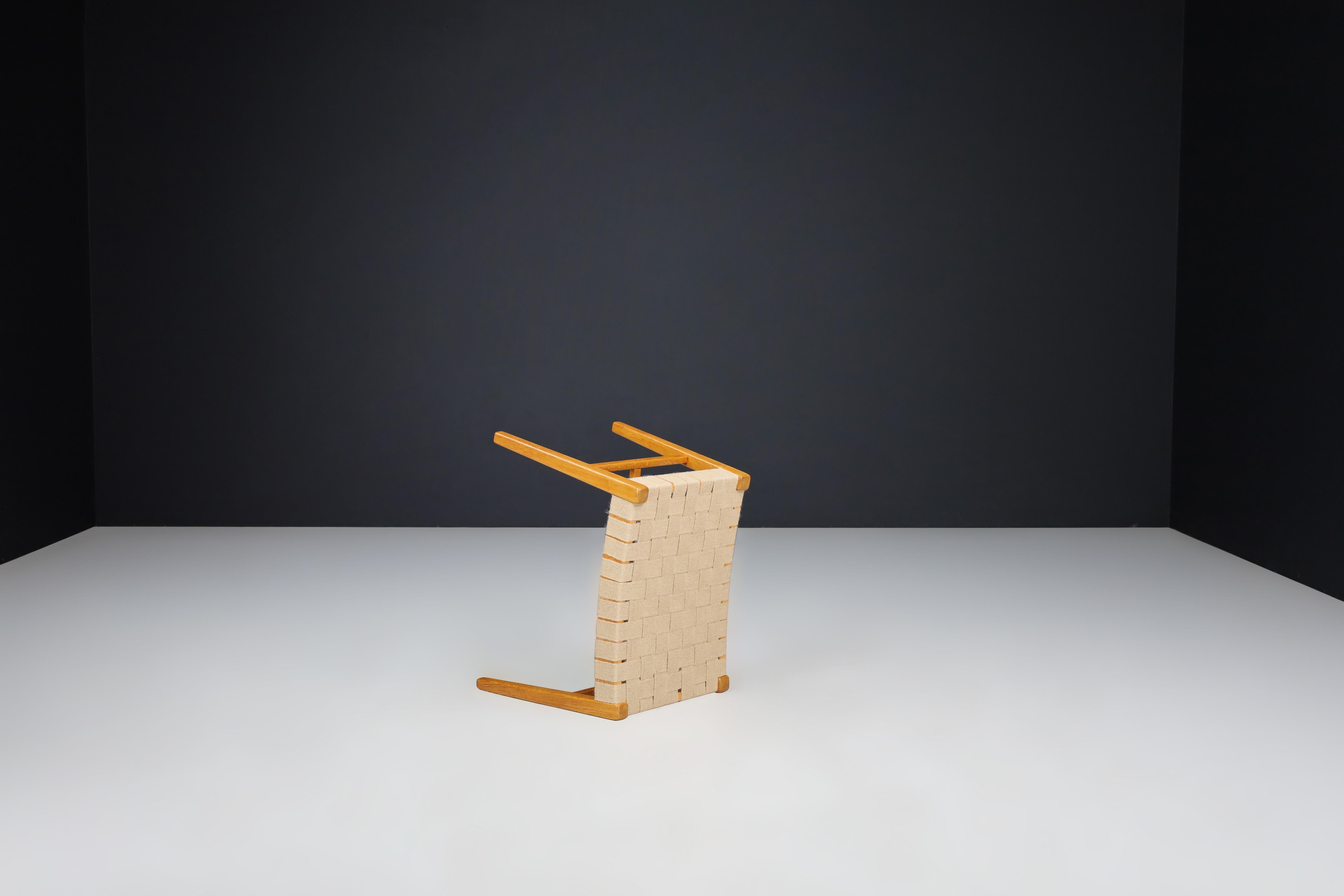 Mid-Century Modern Oak and Canvas Stool by Jan Vaněk, Prague, 1940s For Sale 1