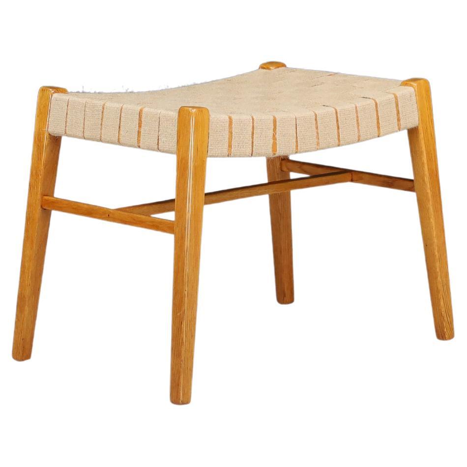 Mid-Century Modern Oak and Canvas Stool by Jan Vaněk, Prague, 1940s