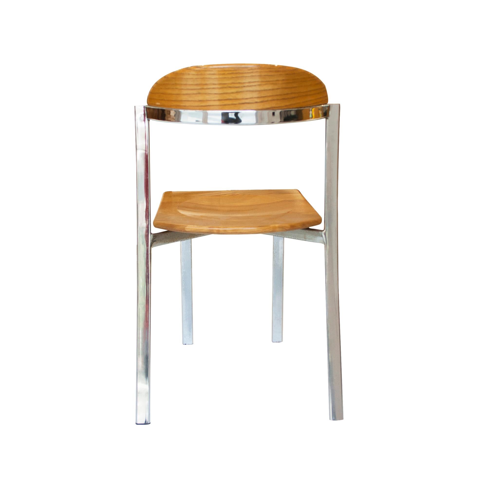 Late 20th Century Mid-Century Modern Oak and Chromed Steel Set of Chairs, Italy, 1970  For Sale