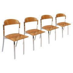 Mid-Century Modern Oak and Chromed Steel Set of Chairs, Italy, 1970 
