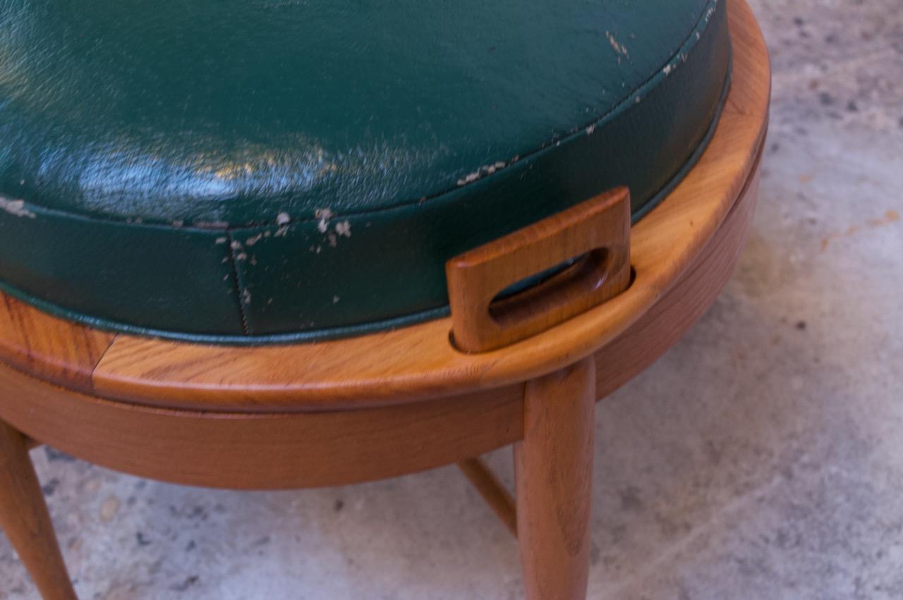 Naugahyde Norwegian Modern Oak Low Stools with Reversible Table Tops by B.J. Hansen