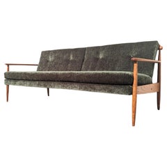 Vintage Mid Century Modern Oak And Velvet Sofa