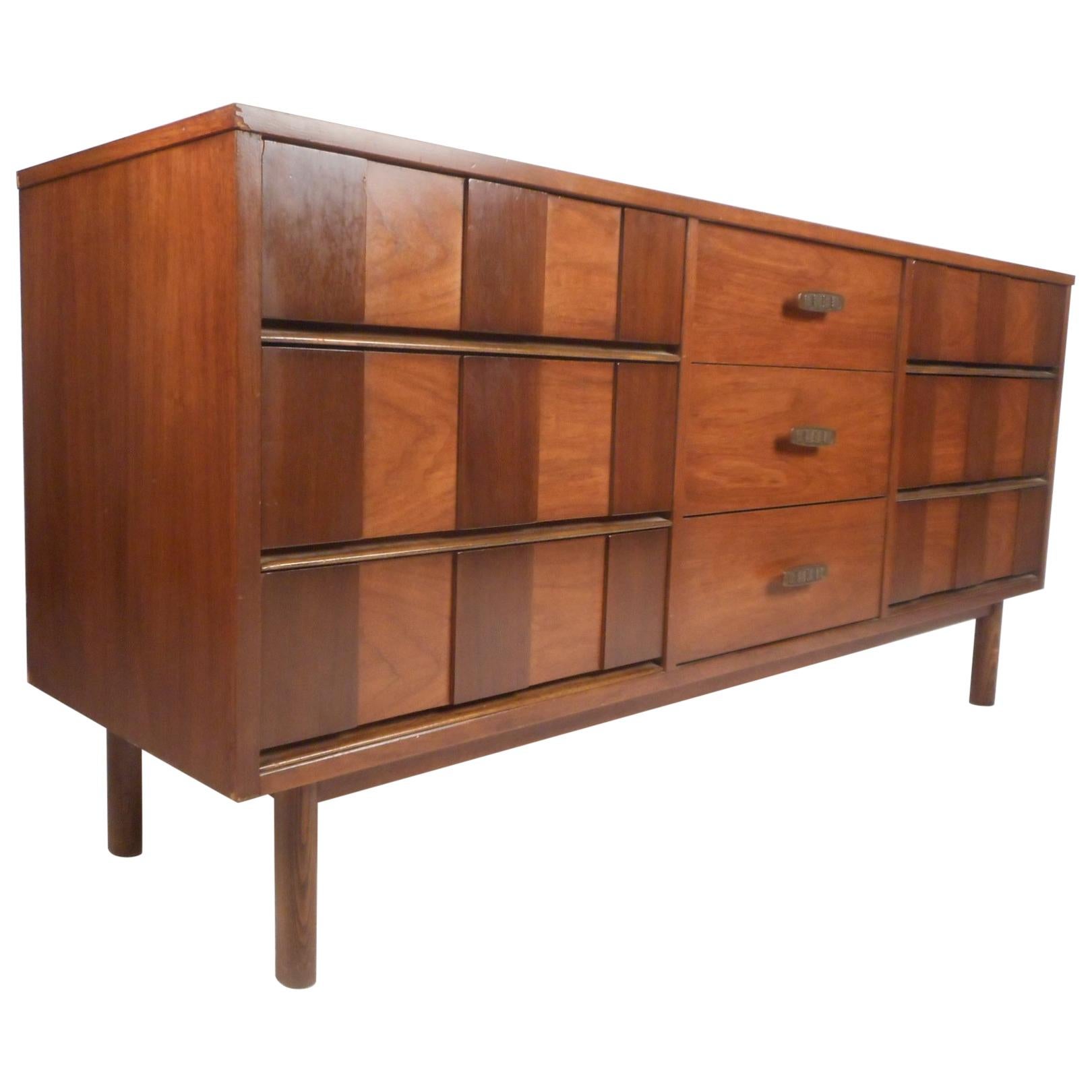 Mid-Century Modern Oak and Walnut Chest Of Drawers by Bassett