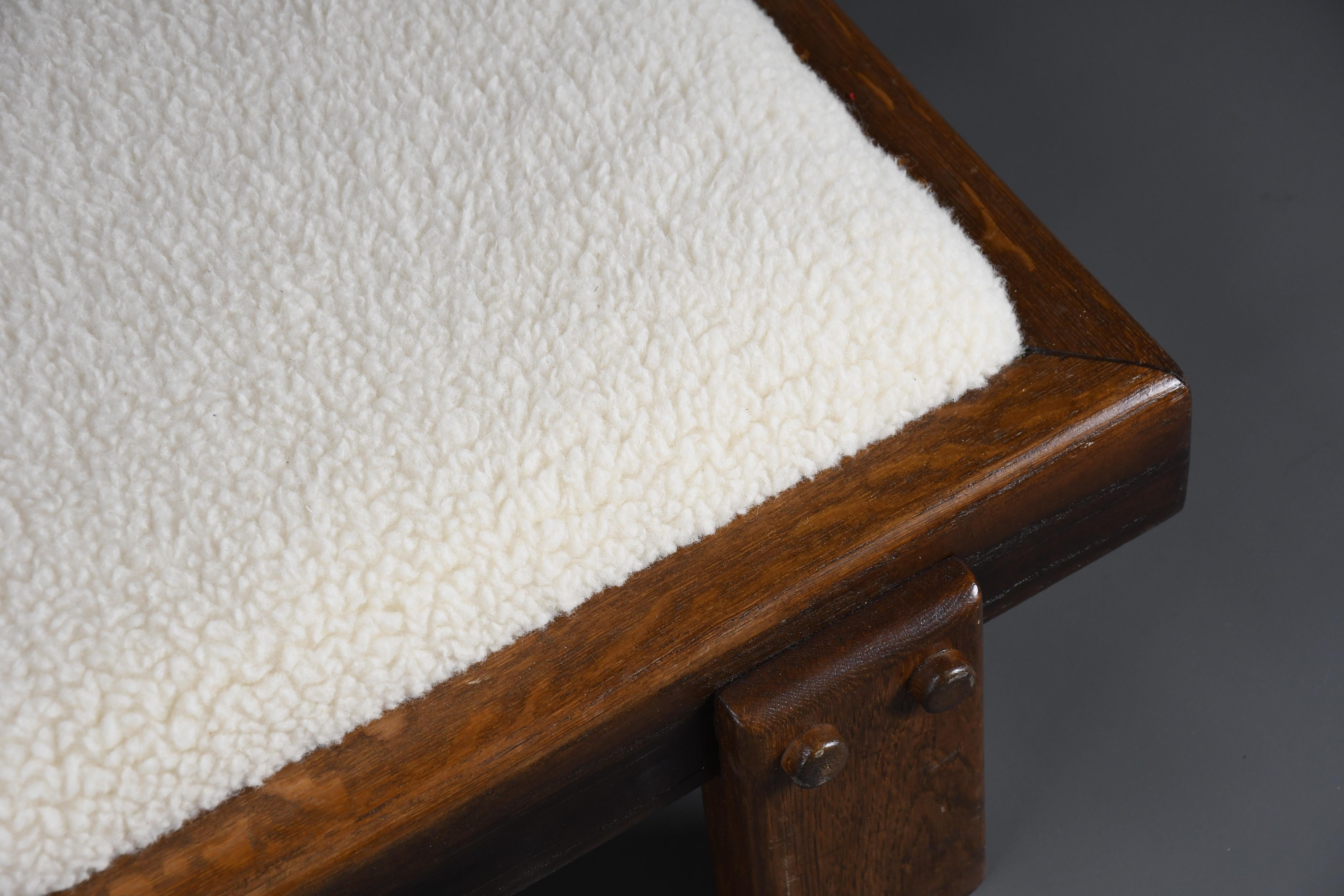 Mid-century Modern Oak and Wool Low Bench 4