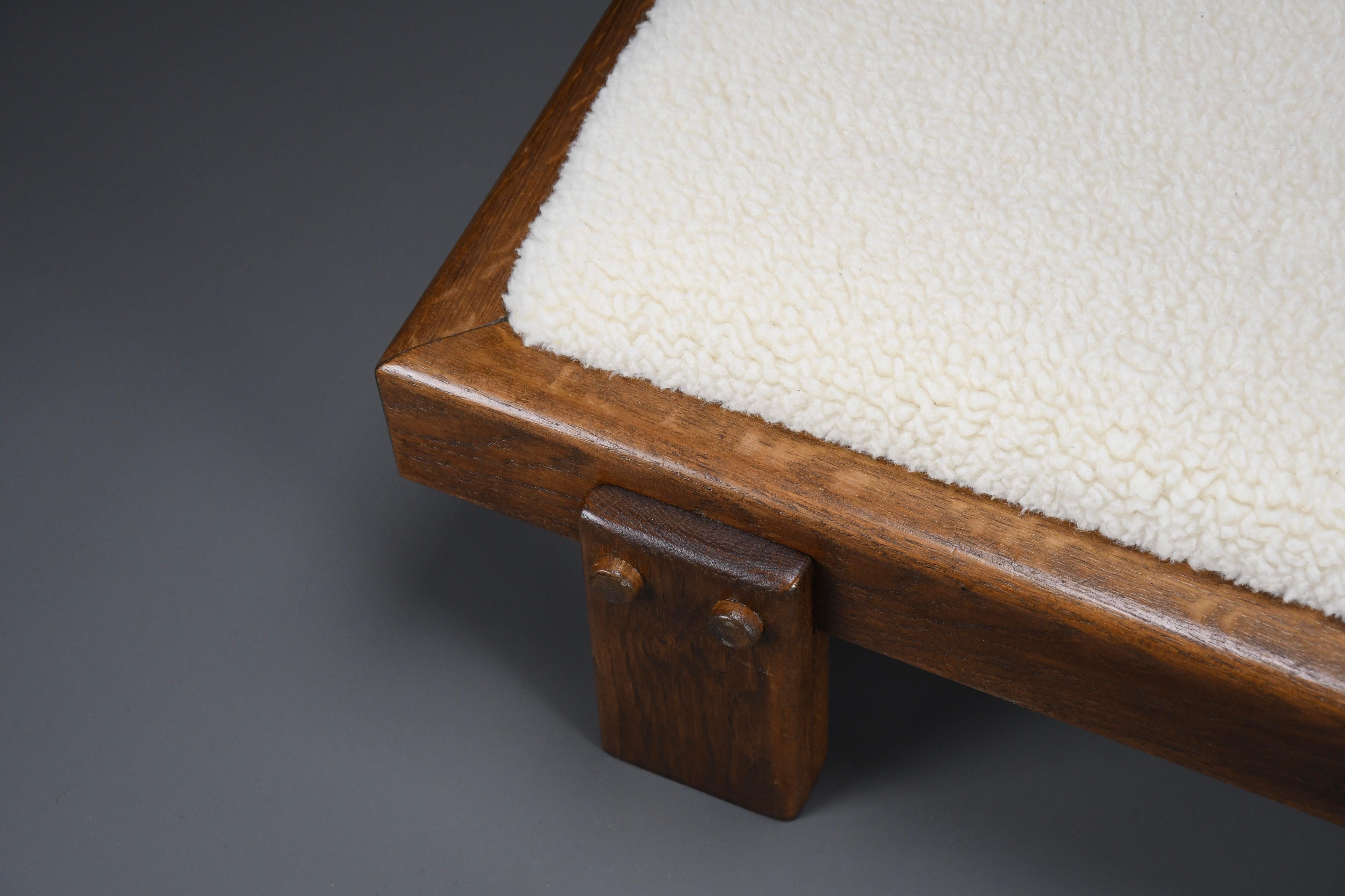 Mid-Century Modern Mid-century Modern Oak and Wool Low Bench
