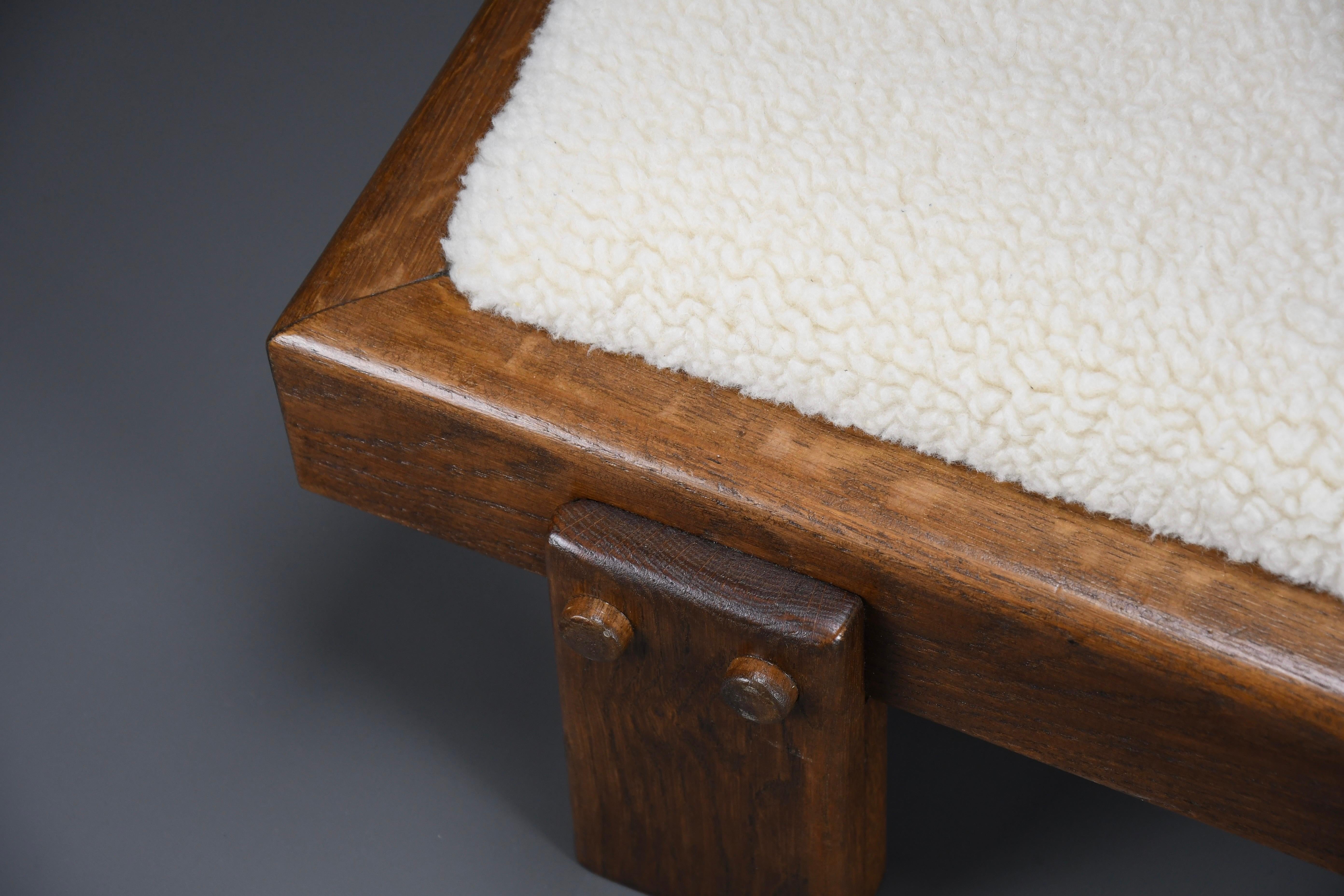 Dutch Mid-century Modern Oak and Wool Low Bench