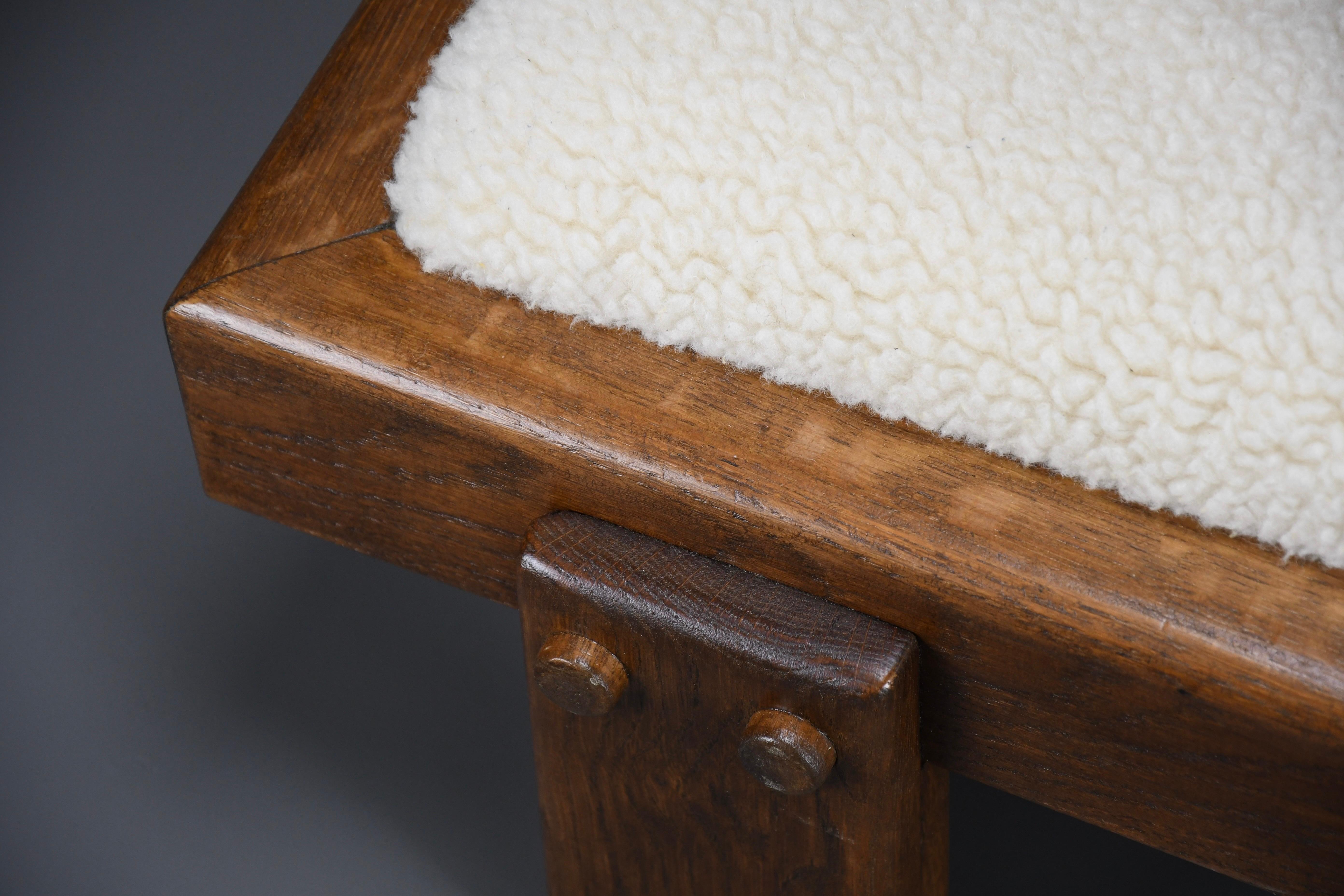 Mid-century Modern Oak and Wool Low Bench In Good Condition In Weesp, NL