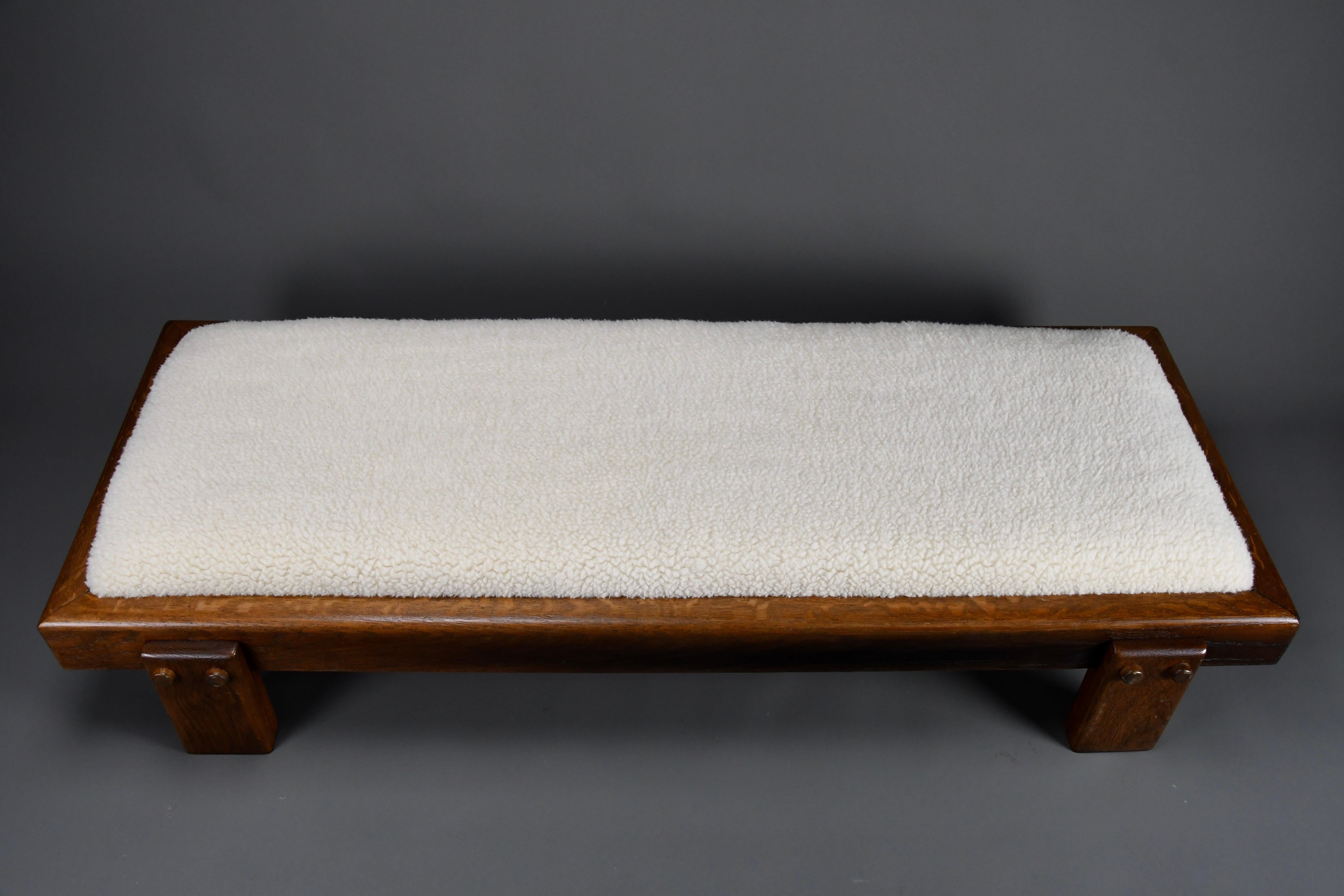 Mid-20th Century Mid-century Modern Oak and Wool Low Bench