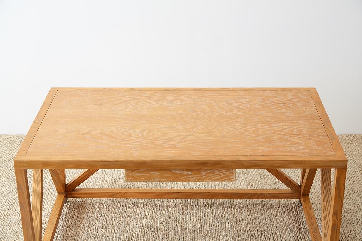 Mid-Century Modern Oak Architectural Writing Table Desk 5