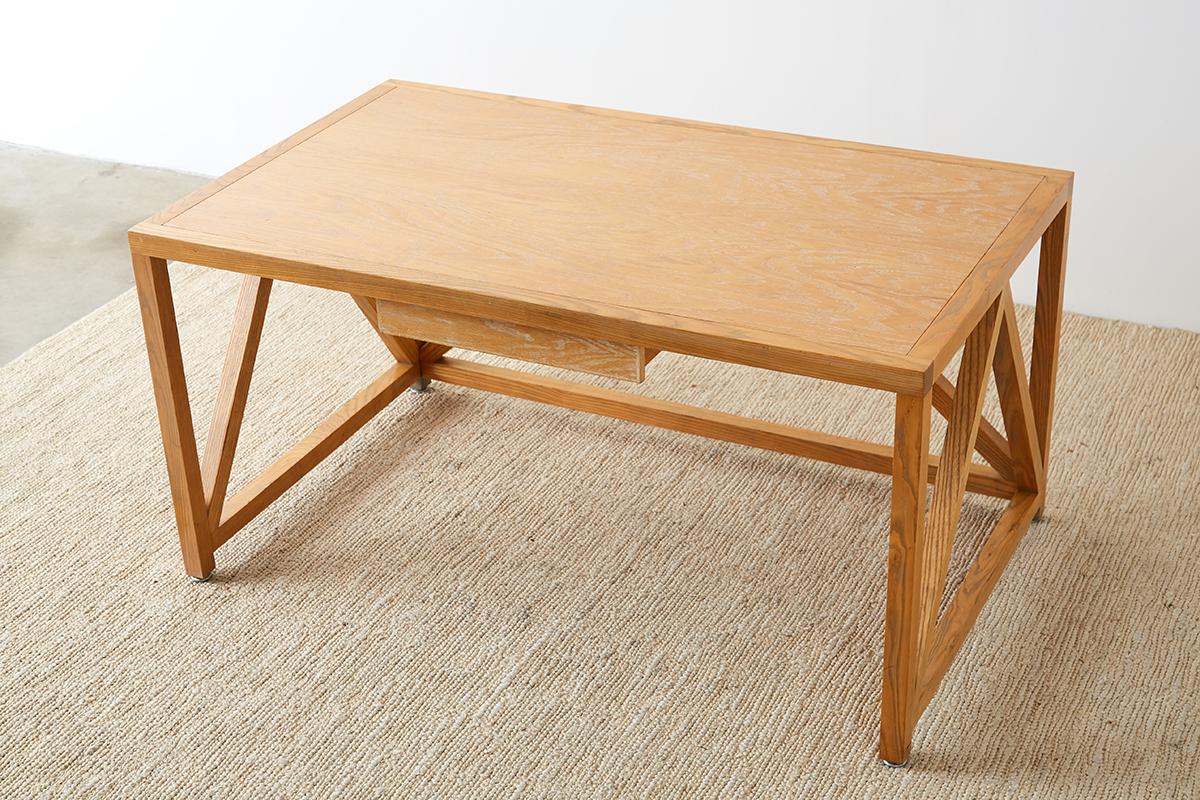 Mid-Century Modern Oak Architectural Writing Table Desk 6