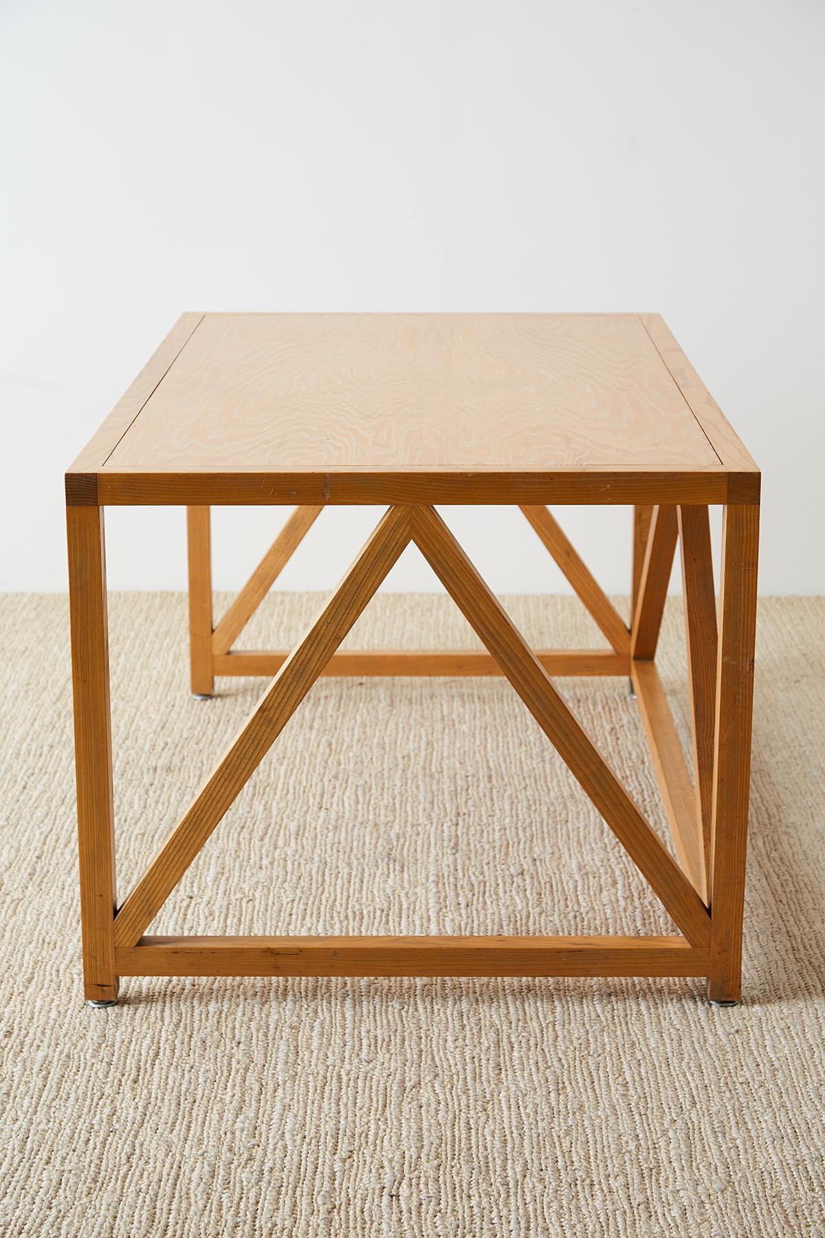 Mid-Century Modern Oak Architectural Writing Table Desk 7