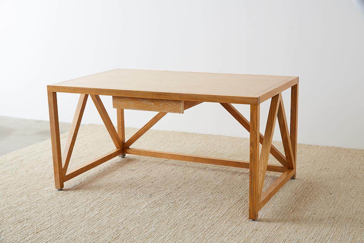 American Mid-Century Modern Oak Architectural Writing Table Desk