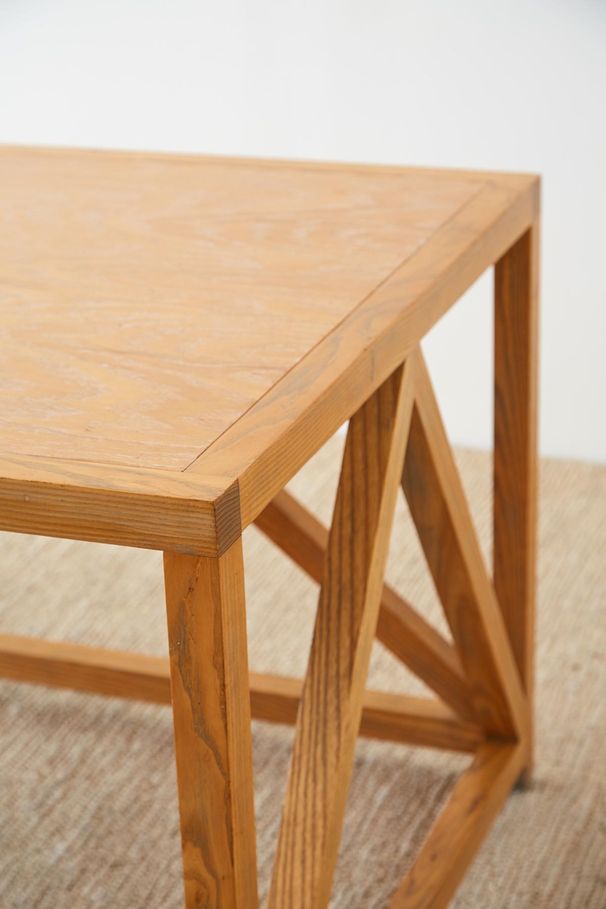 Mid-Century Modern Oak Architectural Writing Table Desk 1