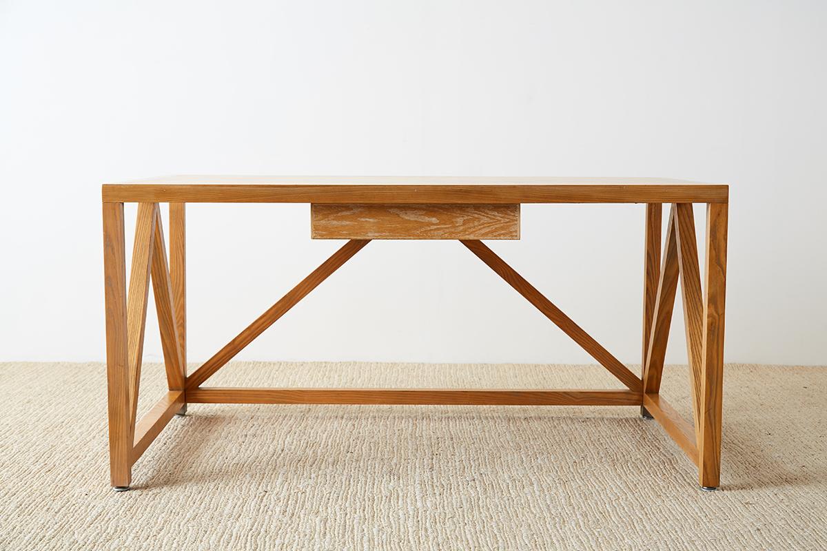 Mid-Century Modern Oak Architectural Writing Table Desk 2