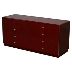Mid-Century Modern Oak & Bakelite Retro Chest of Drawers in Red Seriously Cool