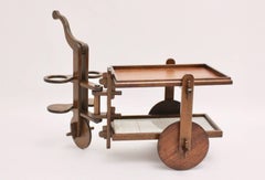 Rustic Organic Oak Vintage Bar Cart Pastel Blue Ceramic Tiles France 1950s