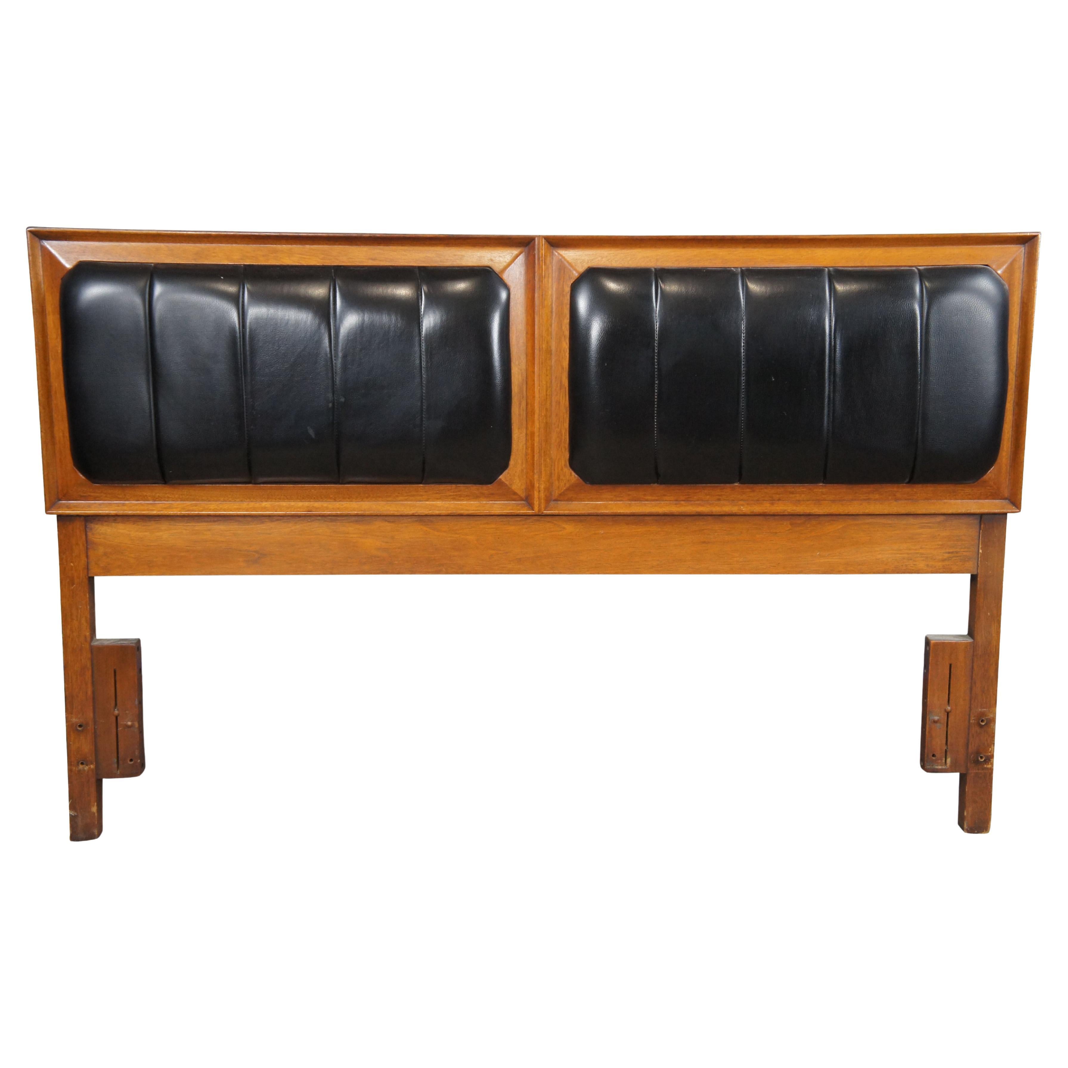 Testiera per letto queen o full size in Oak e vinile nero, stile metà secolo moderno