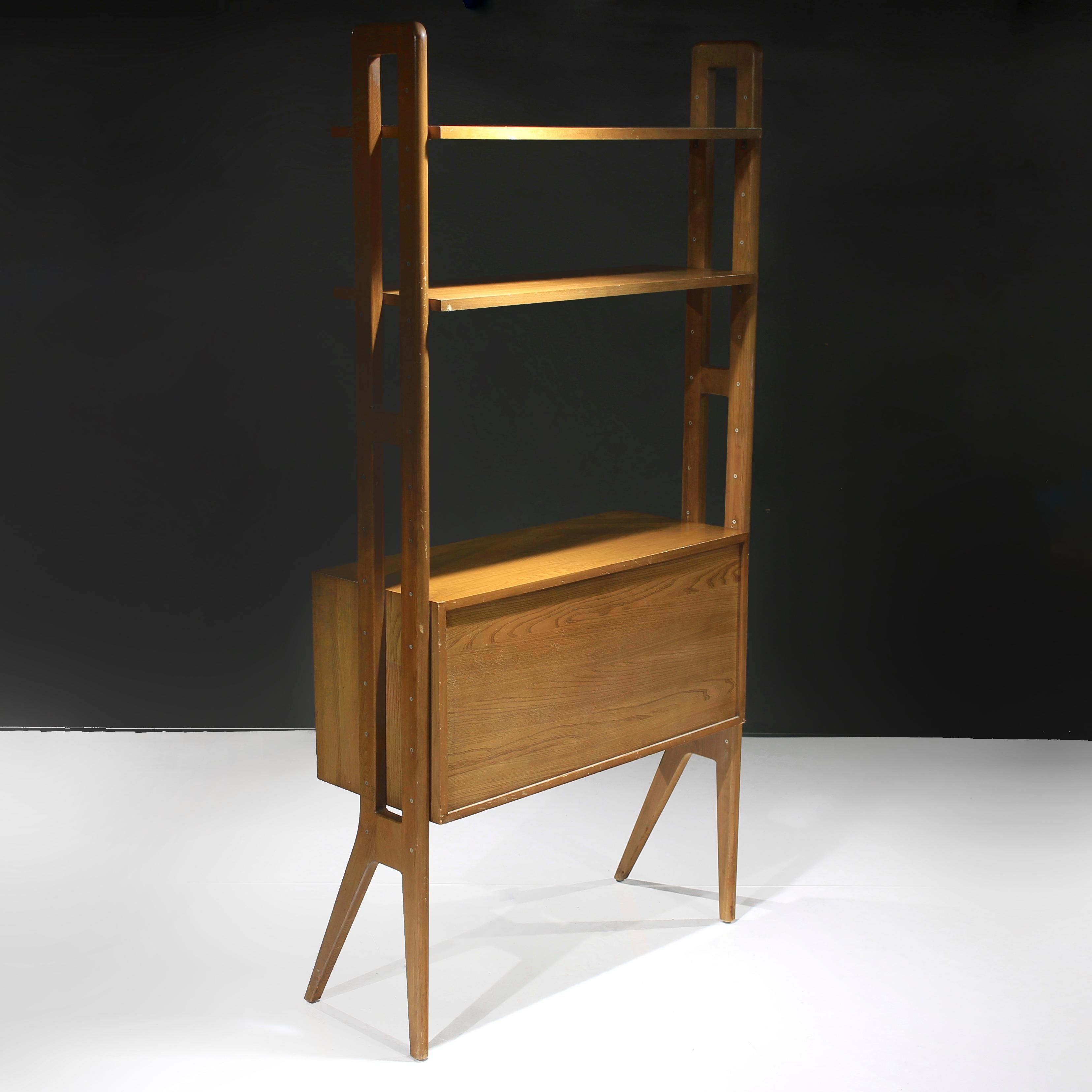Brass Mid-Century Modern Oak Bookcase Free Standing in Manner of Kurt Østervig, 1960s For Sale