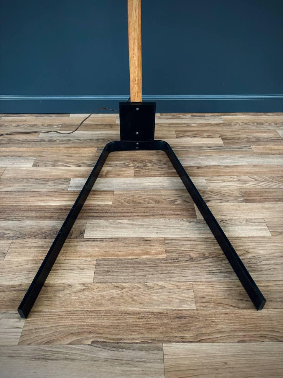 Mid-Century Modern Oak & Brass Arc Floor Lamp by Nova 5