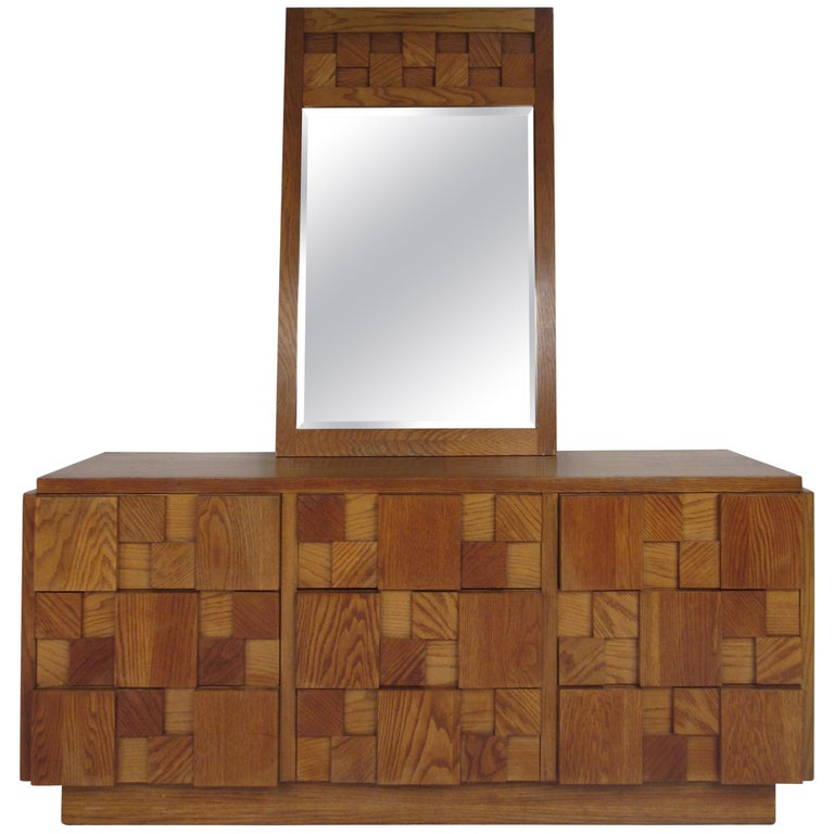 Mid-Century Modern Oak Brutalist Dresser by Lane Furniture