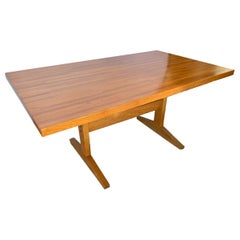 Mid-Century Modern Oak Butcher Block Trestle Table Writing Desk