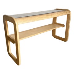 Vintage Mid Century Modern Oak Console Table With Smoked Glass Top by Lou Hodges