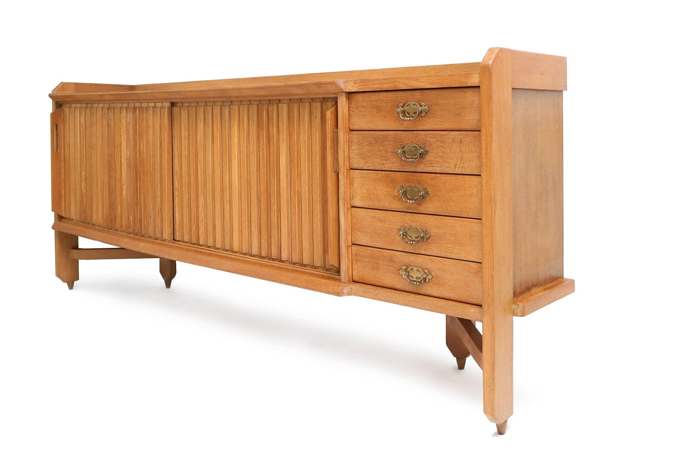 Mid-Century Modern Oak Credenza by Guillerme et Chambron 2